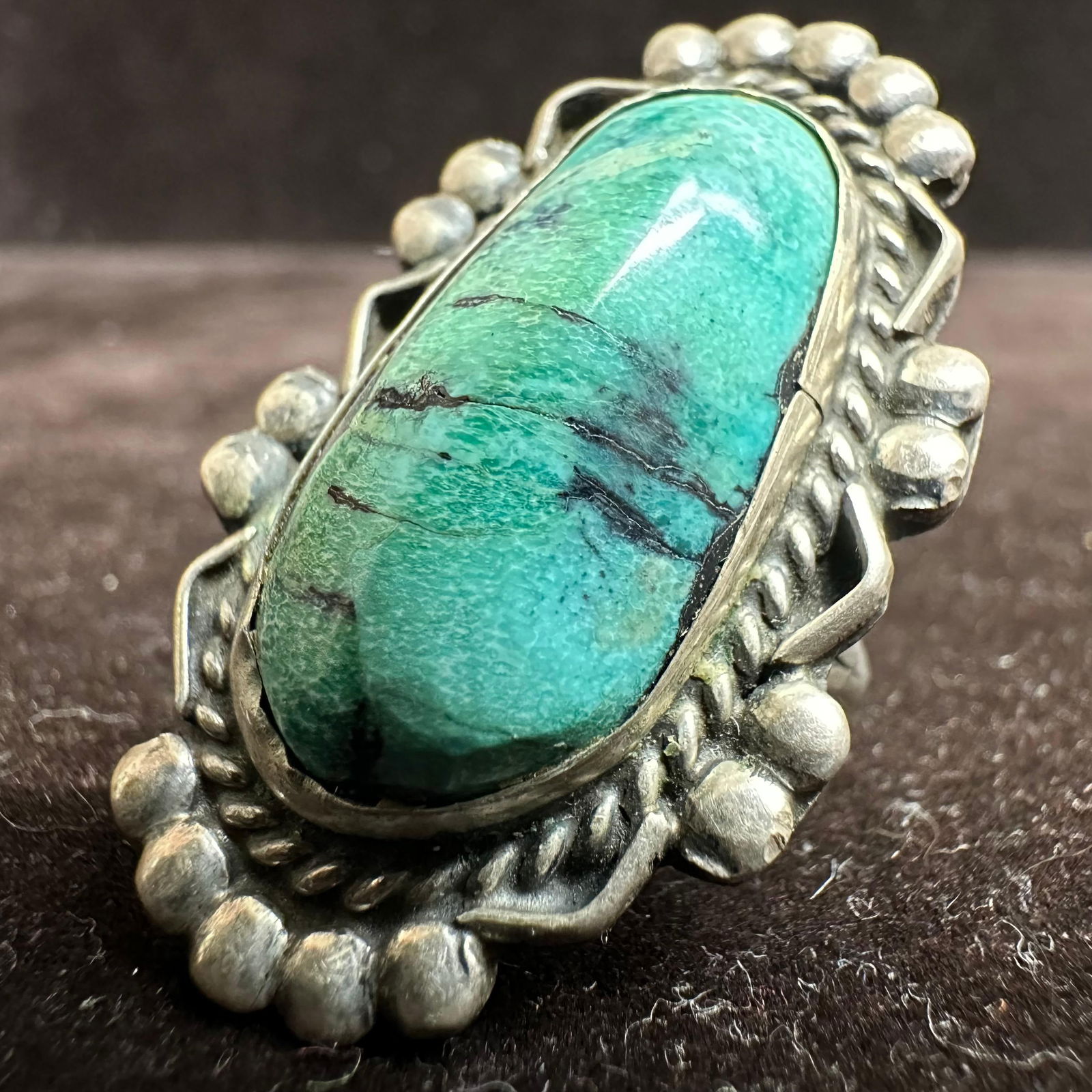 Large Southwestern Style Green Stone Silver Ring (1 of 7)