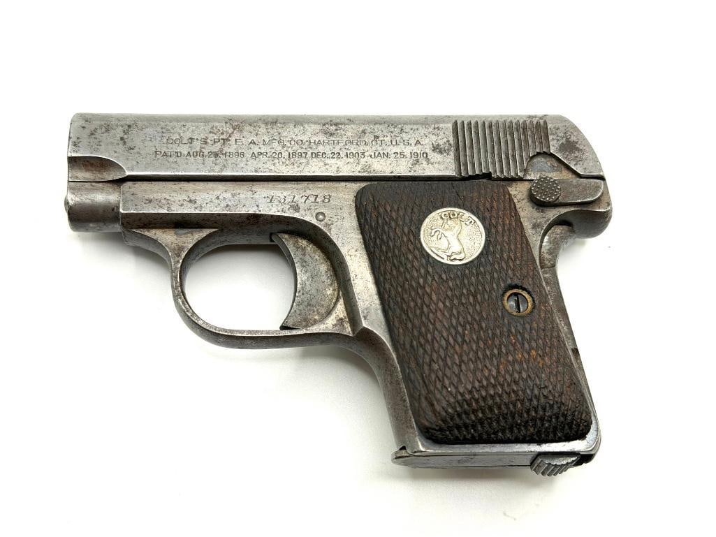 Colt M1908 Hammerless .25 Auto Vest Pocket: This firearm has been researched to the best of our ability. Please see photos for best description of condition. Maker - Colt Model - 1908 Hammerless Caliber - .25 Auto Weight - 0.81 lbs Length - 4.5