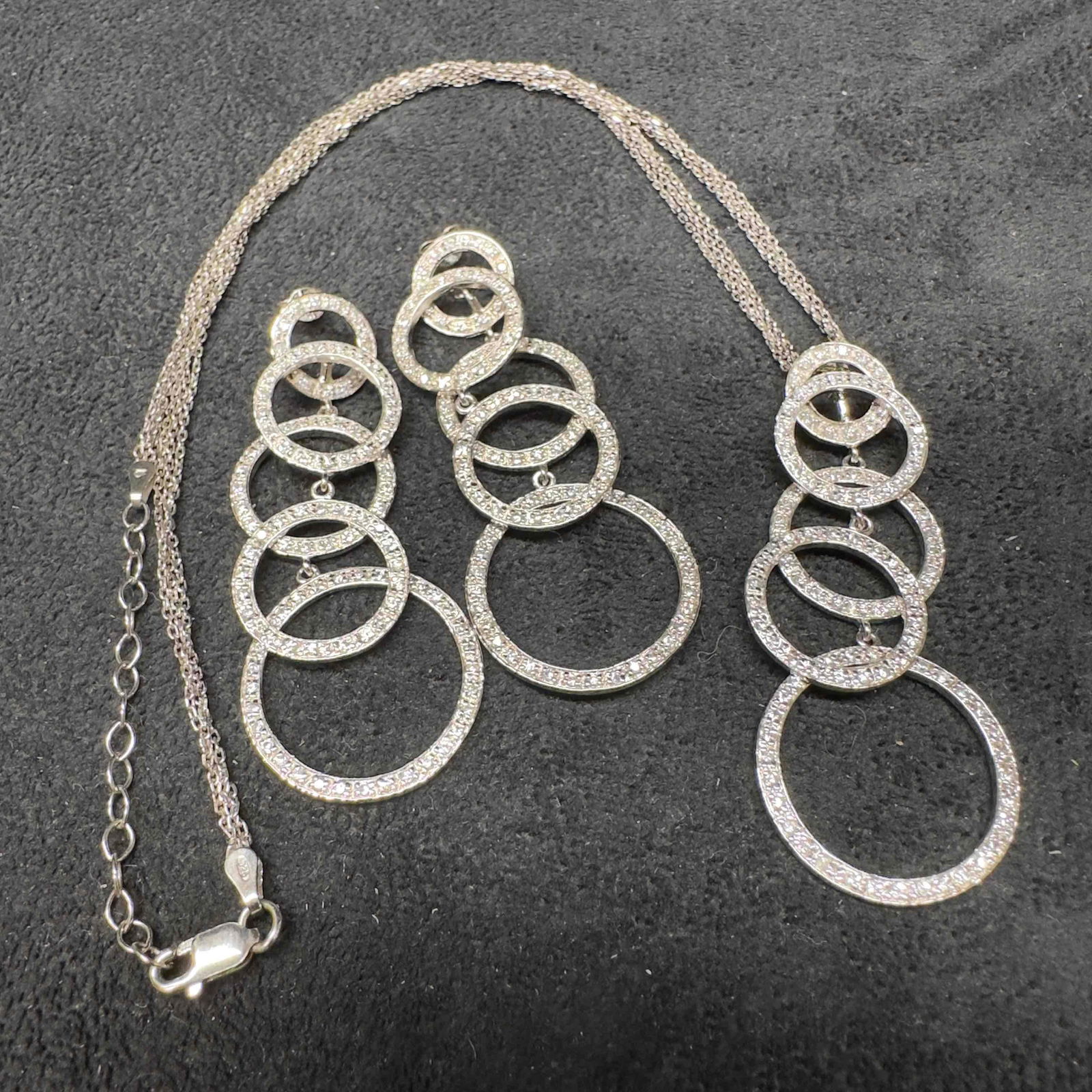 Italy 925 Sterling Silver Cubic Zirconia Triple Strand Necklace and Earrings Set Y26 (1 of 15)