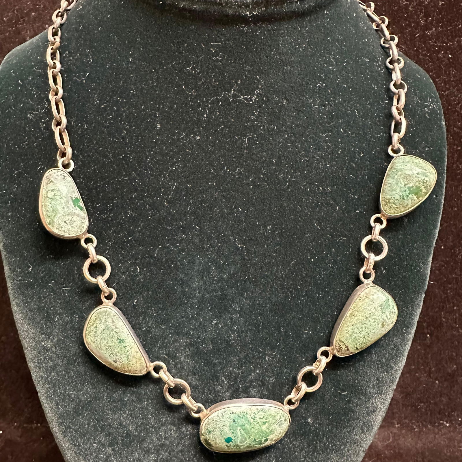 Five Green Gemstone Setting Israel Sterling 925 Necklace (1 of 18)