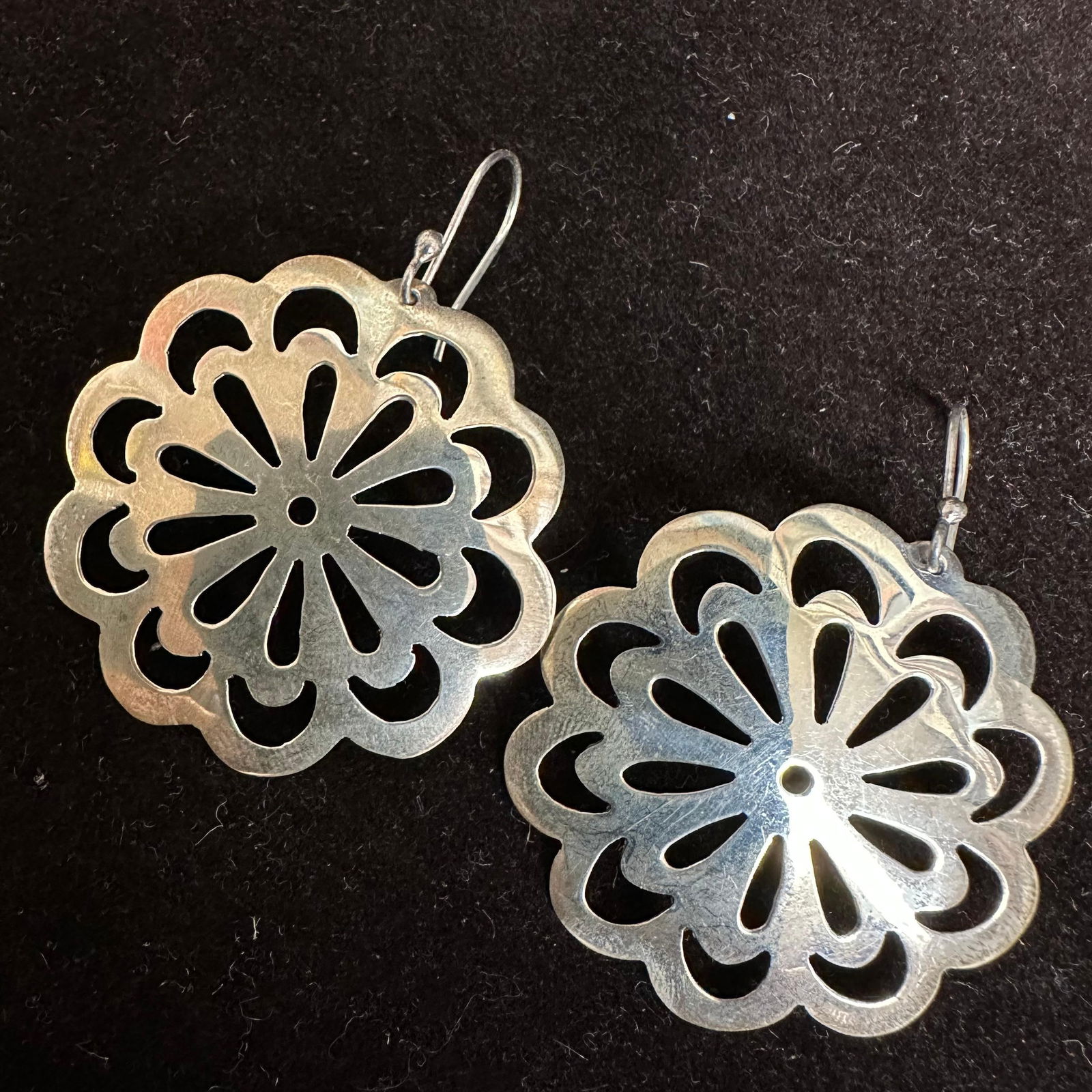Cutout Flower Shape Dangle Earrings Sterling HOB Mexico 925 (1 of 5)