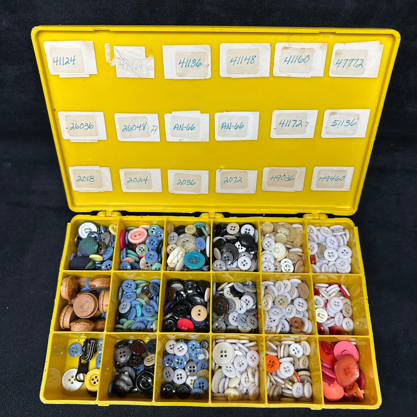 Vintage Button Collection in Yellow Plastic Organizer Case (1 of 15)