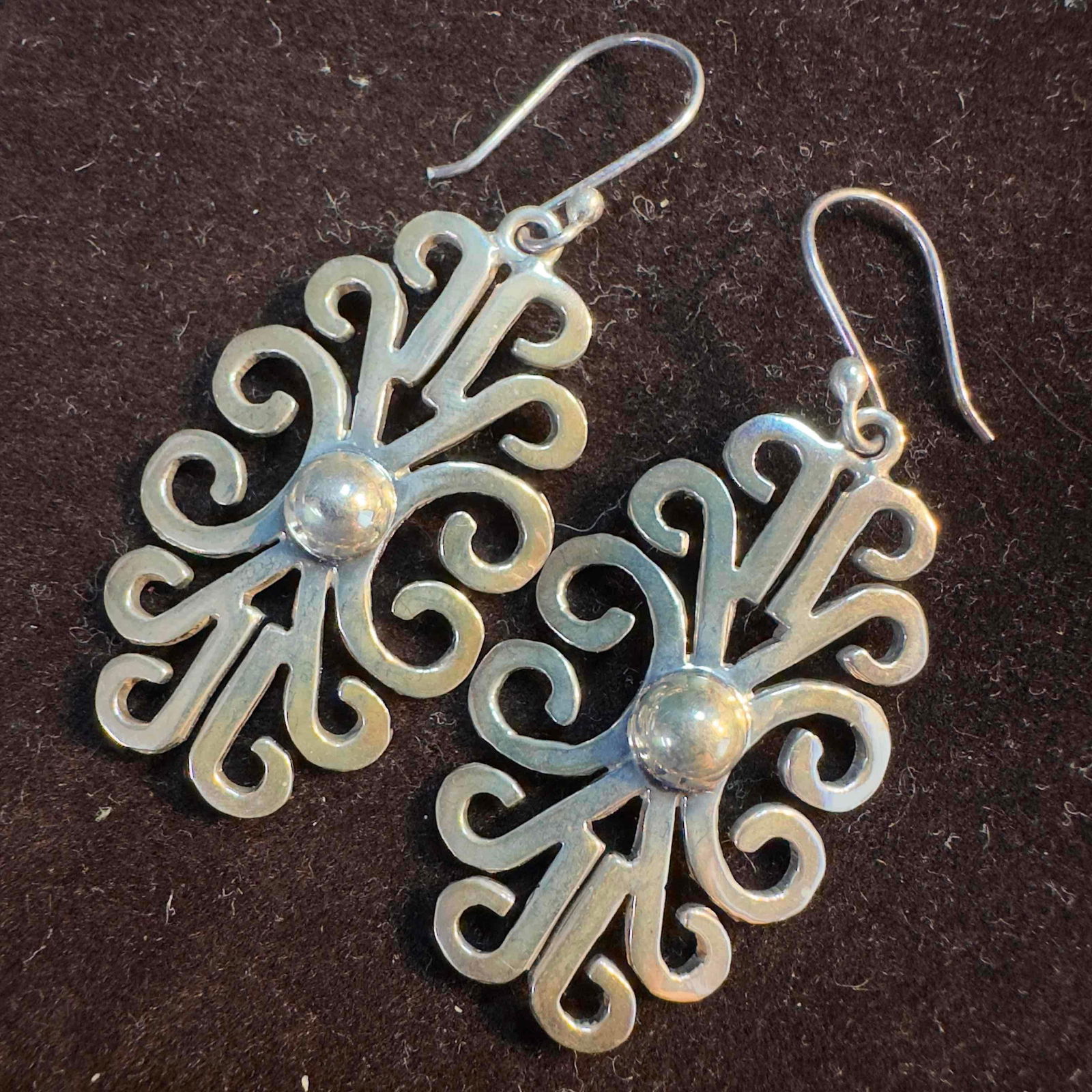 HOB 925 Mexico Ornate Sterling Silver Dangle Drop Earrings (1 of 7)