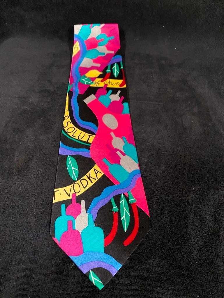 Absolut Vodka Rare Marcia G. Yerman Silk Tie New: Absolut Vodka Rare Marcia G. Yerman Silk Tie New Vintage 100% silk tie designed by Marcia G. Yerman, for Absolut Vodka in the 1990s. This silk tie is still in the original packaging, and has never be
