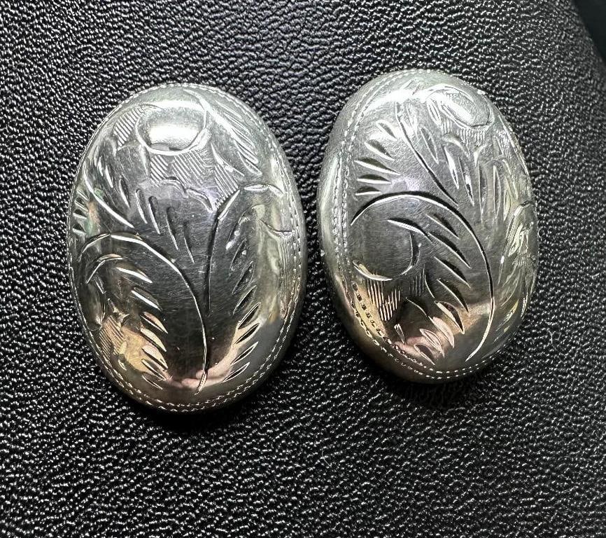 Sterling Silver Oval Cut-Design Earrings (1 of 2)