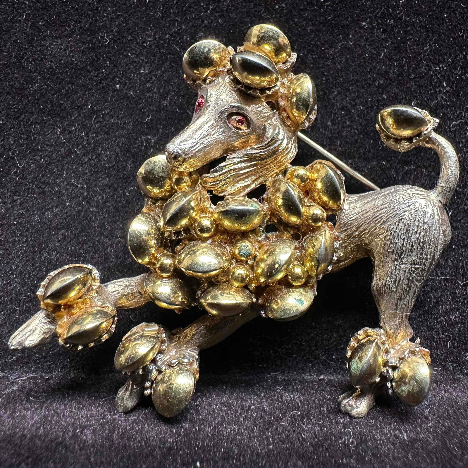 Signed HAR Silver Gold Tone 3D French Poodle Dog Red Eye Brooch (1 of 4)