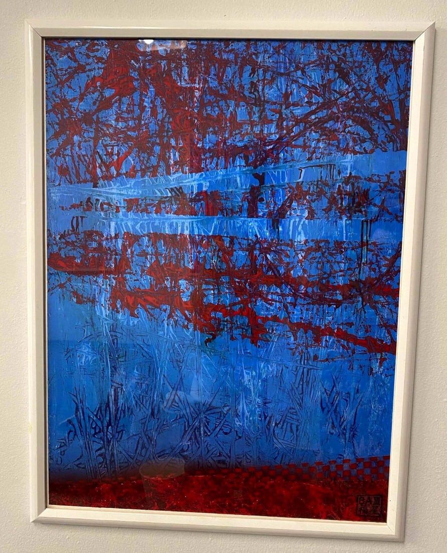 Signed Untitled Original Abstract Acrylic Paper By BA3 (1 of 4)