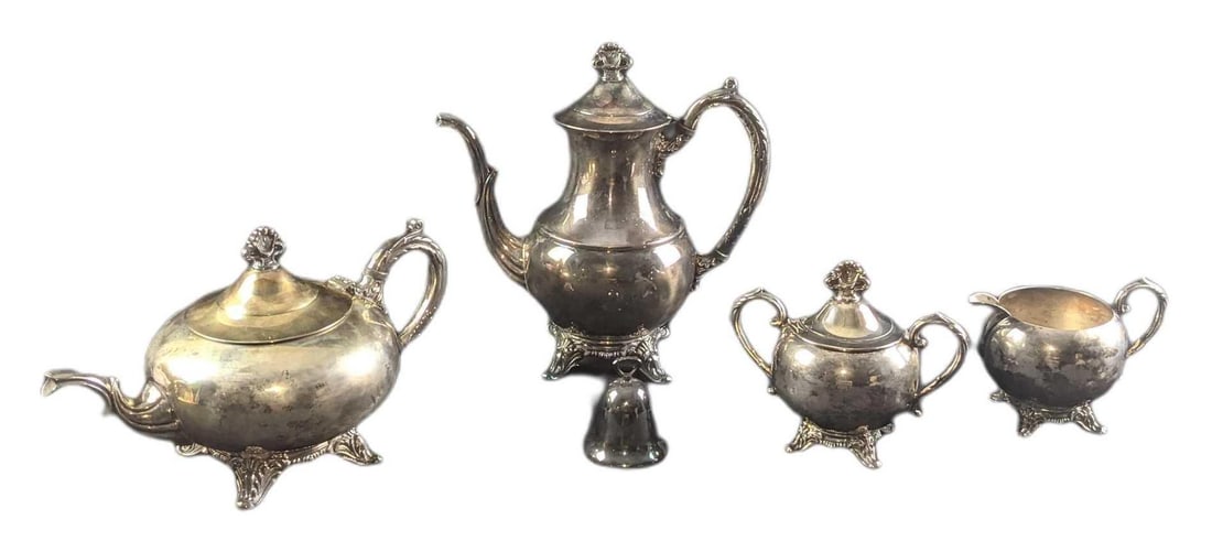 Vintage English Silver Mfg Footed Silverplate Tea Set (1 of 11)