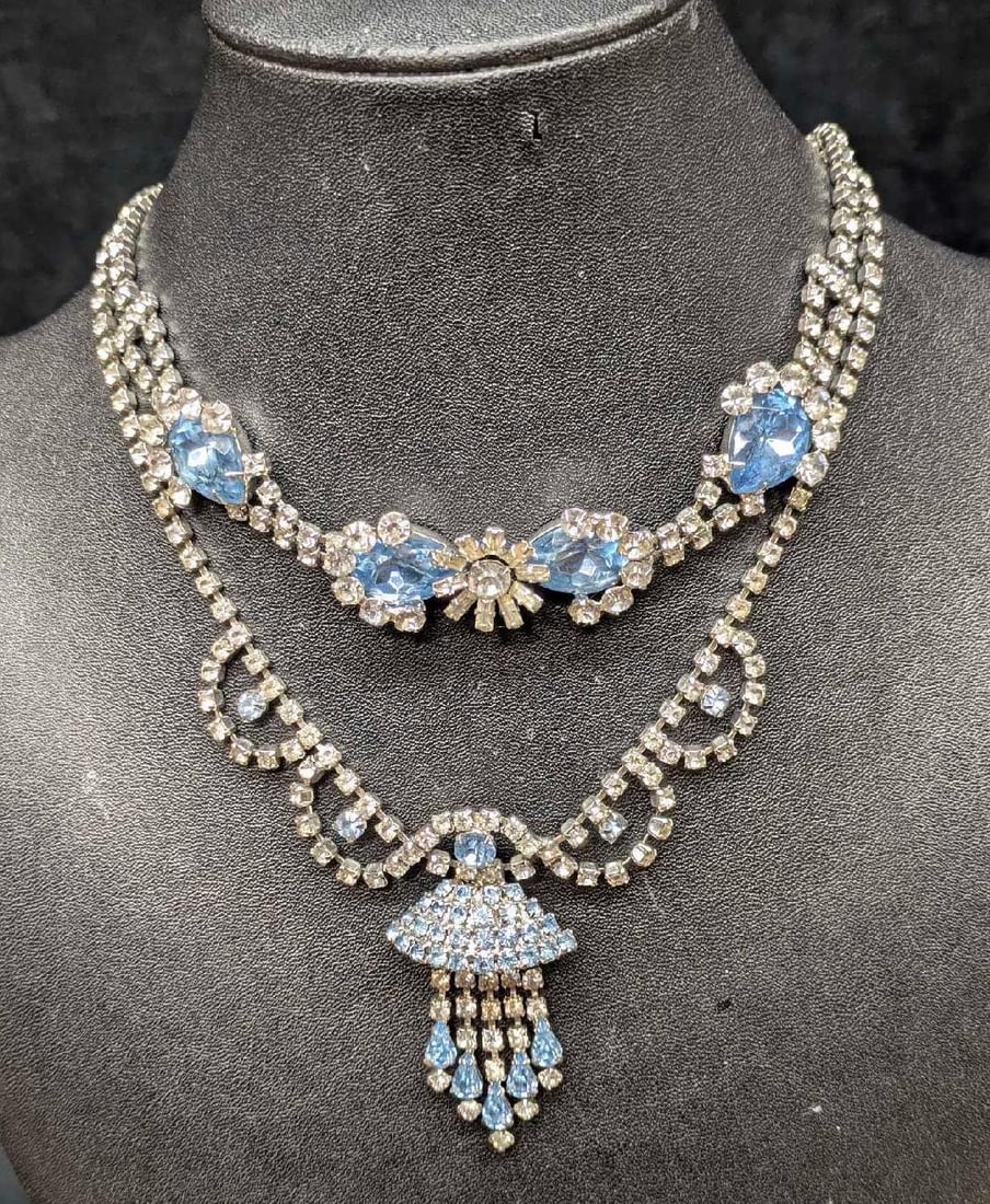 2 Vintage Silvertone Rhinestone Necklaces (1 of 10)