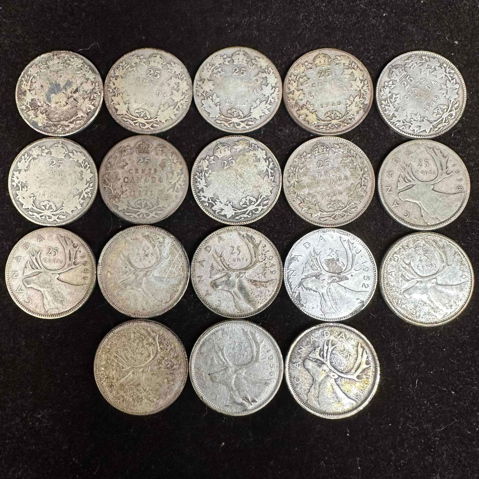 Canada Quarter 25 Cent Silver Coin Collection Eighteen Canadian Quarters Coins (1 of 4)