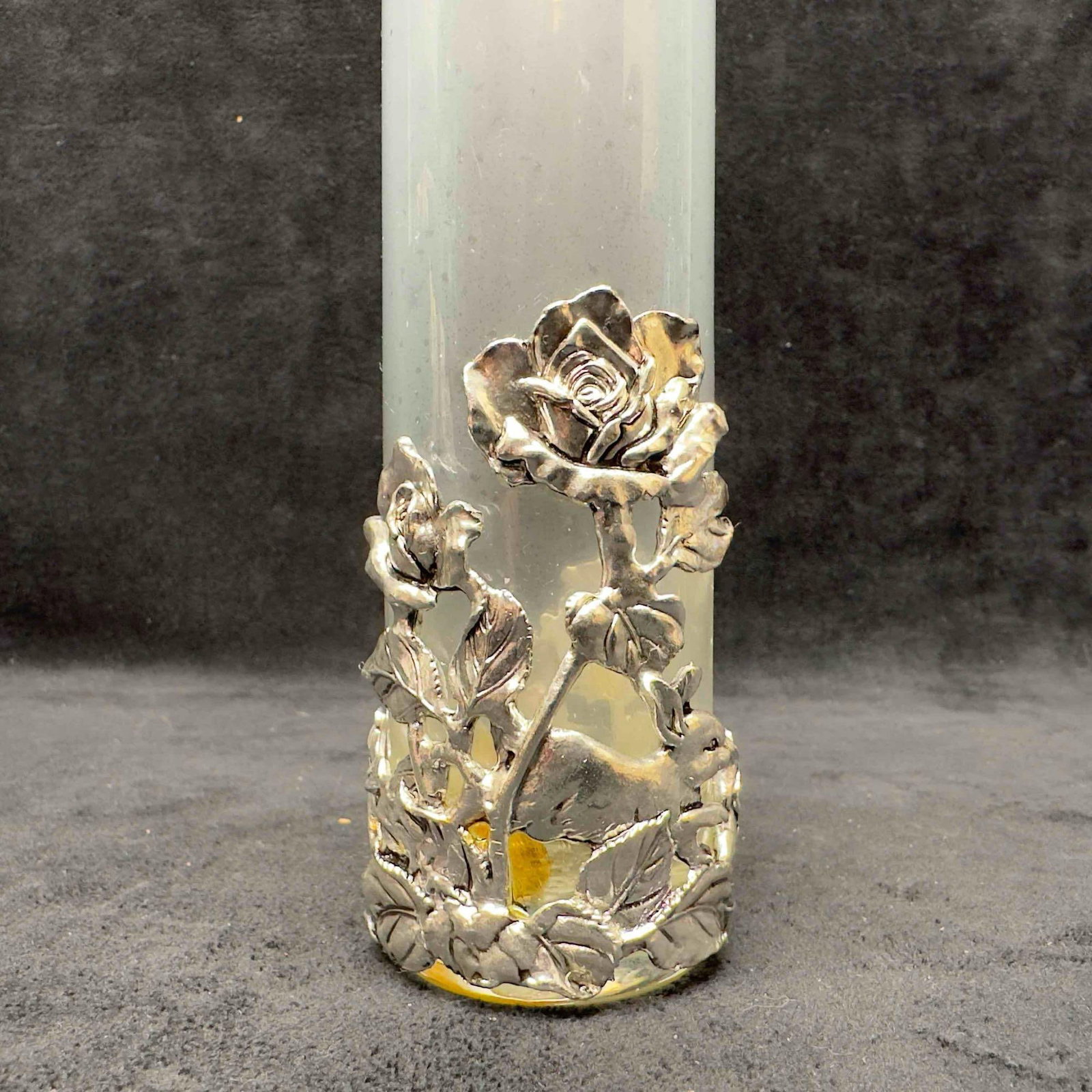 Arthur Court Calla Lilly Bud Vase Glass Cast Aluminum Bunny Rabbit Pewter Base (1 of 8)