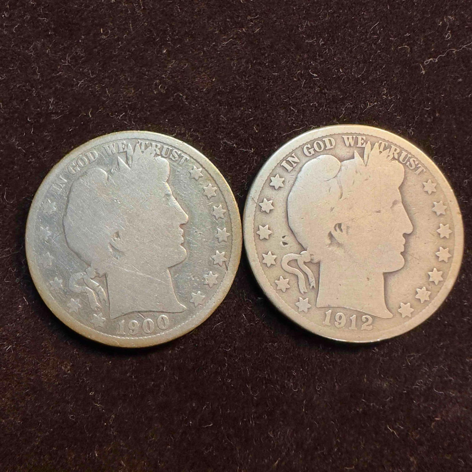 Set of Two Silver Coins 1900 1912 Barber Half Dollars Coin Collection (1 of 7)