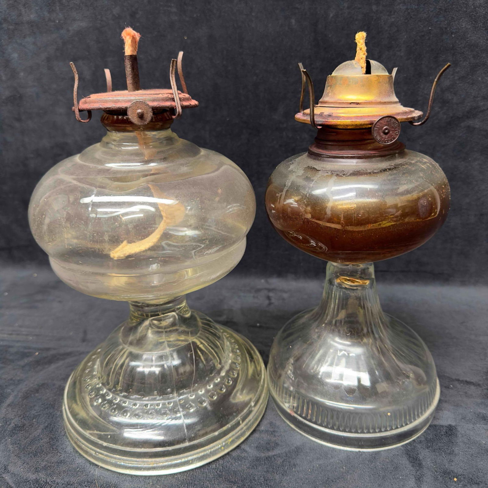 Antique Glass Oil Lamp Lantern Lamplight Set of Two 2 Hurricane Waterbury CT. - 11
