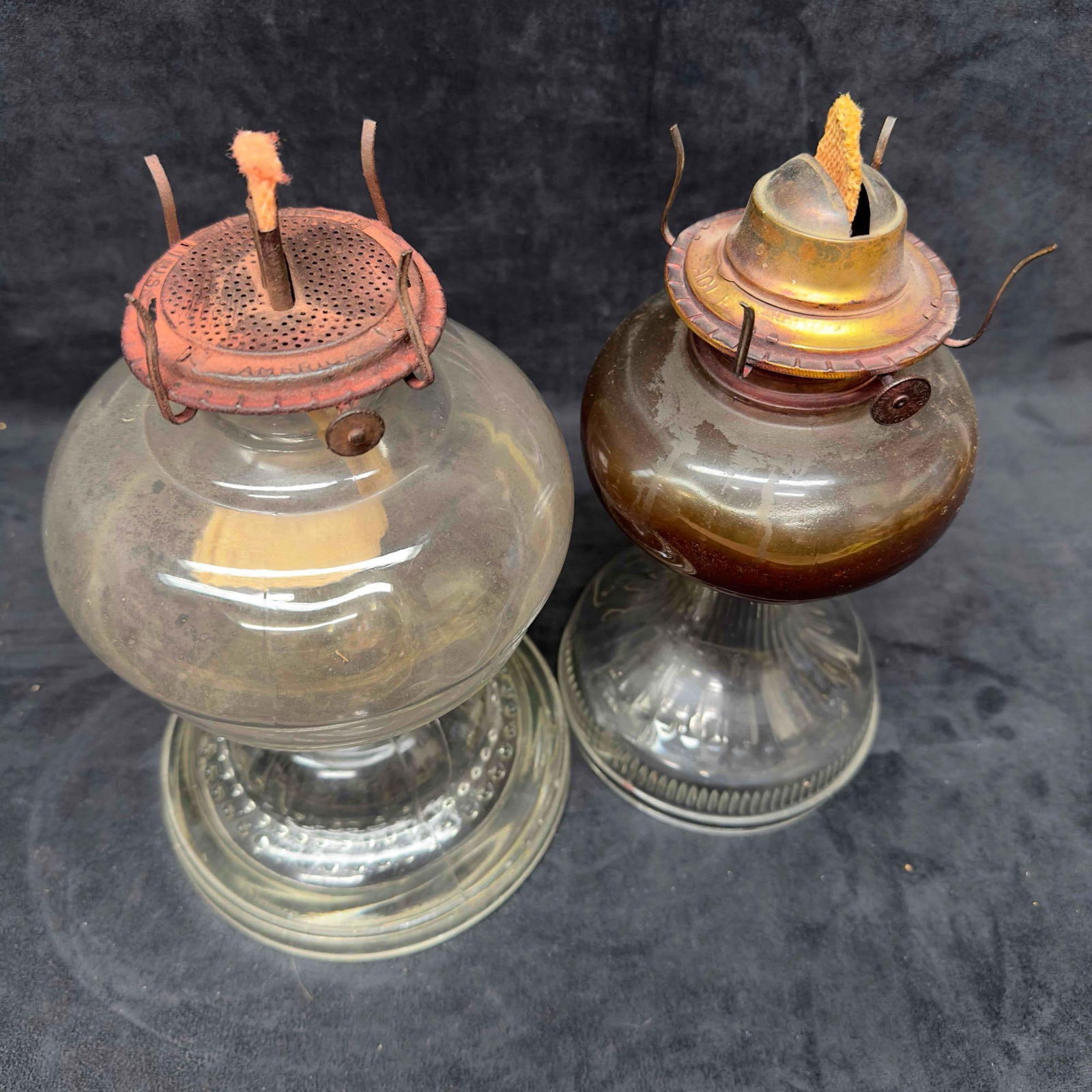 Antique Glass Oil Lamp Lantern Lamplight Set of Two 2 Hurricane Waterbury CT. - 12