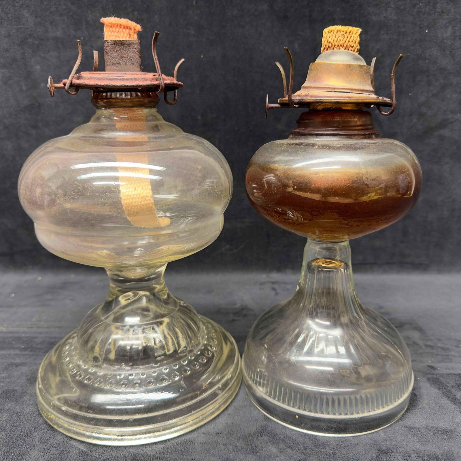 Antique Glass Oil Lamp Lantern Lamplight Set of Two 2 Hurricane Waterbury CT. - 4