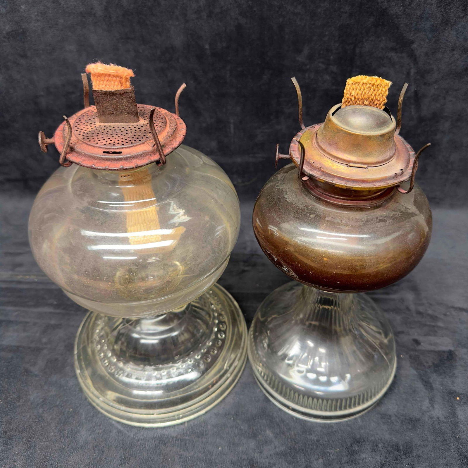 Antique Glass Oil Lamp Lantern Lamplight Set of Two 2 Hurricane Waterbury CT. - 5