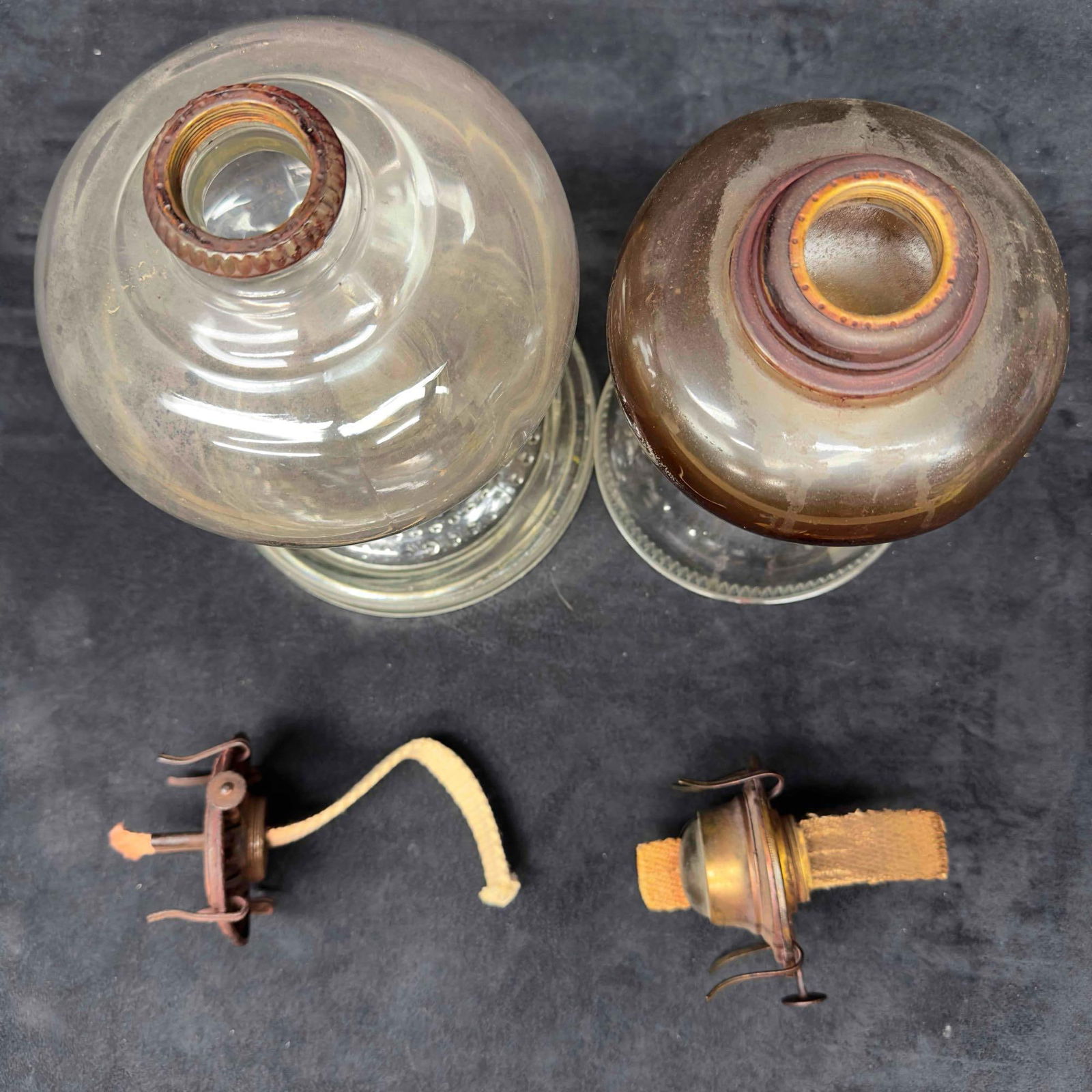 Antique Glass Oil Lamp Lantern Lamplight Set of Two 2 Hurricane Waterbury CT. - 9