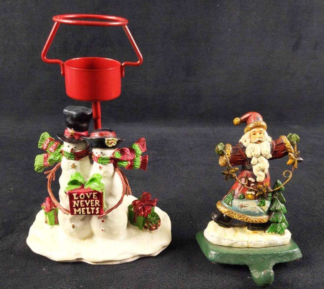 Christmas Snowman Candle Holder Santa Stocking Hanger (1 of 8)