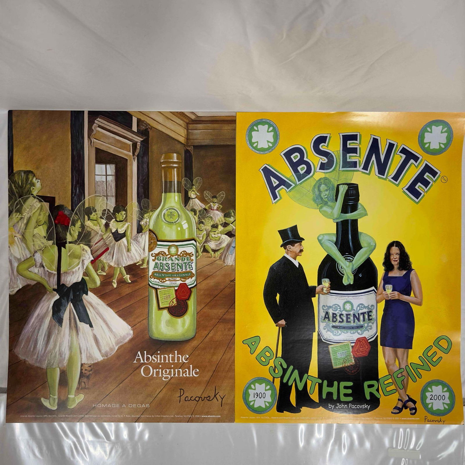 Absinthe Refined Ad Poster Homage A Degas By John Pacovsky Liquor Advertisement Posters: Absinthe Refined Ad Poster Homage A Degas By John Pacovsky Liquor Advertisement Posters. Two different designs by John Pacovsky. Six posters are the Degas design and one is the John Pacovsky design.