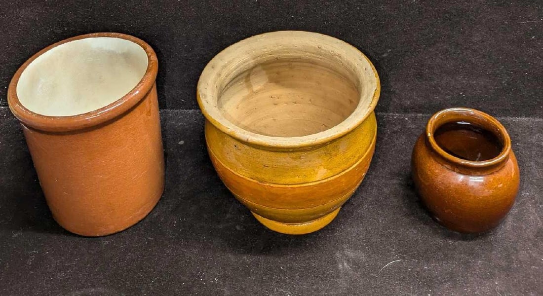 3 Vintage Flower Pots Crock Pots - 5