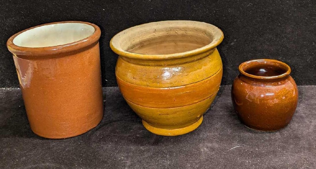 3 Vintage Flower Pots Crock Pots - 6