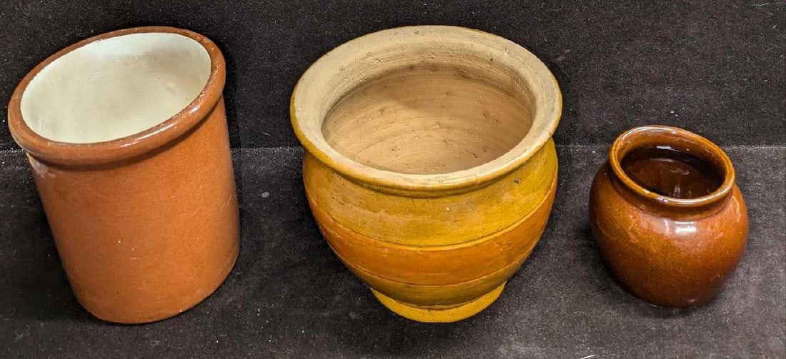 3 Vintage Flower Pots Crock Pots - 7