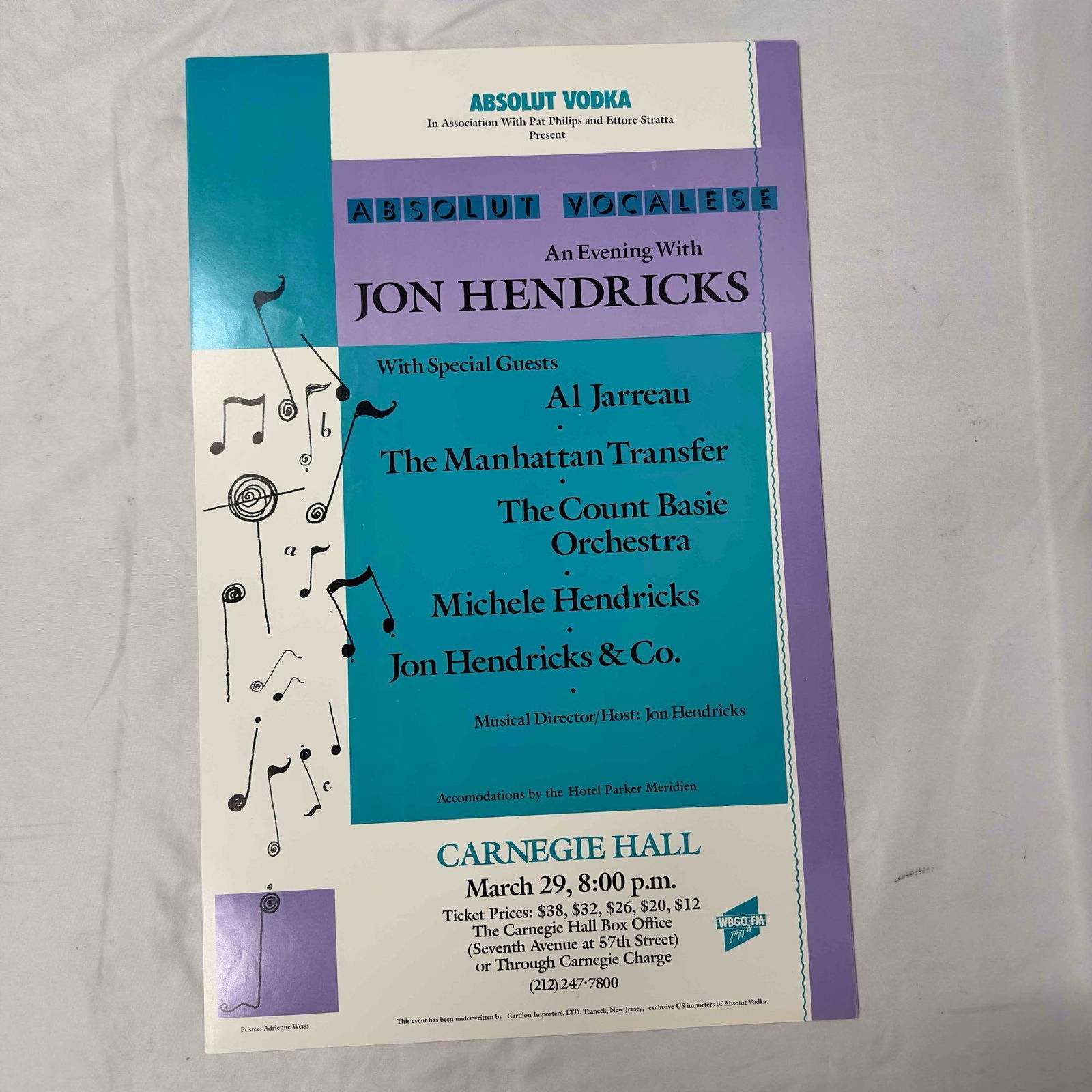 Absolut Vodka Vocalese Jon Hendricks Carnegie Hall Advertisement Ad Poster Set: Absolut Vodka Vocalese Jon Hendricks Carnegie Hall Advertisement Ad Poster Set. These ad posters represent an Absolut Vodka event. Includes twenty posters. These items are in good pre-owned,