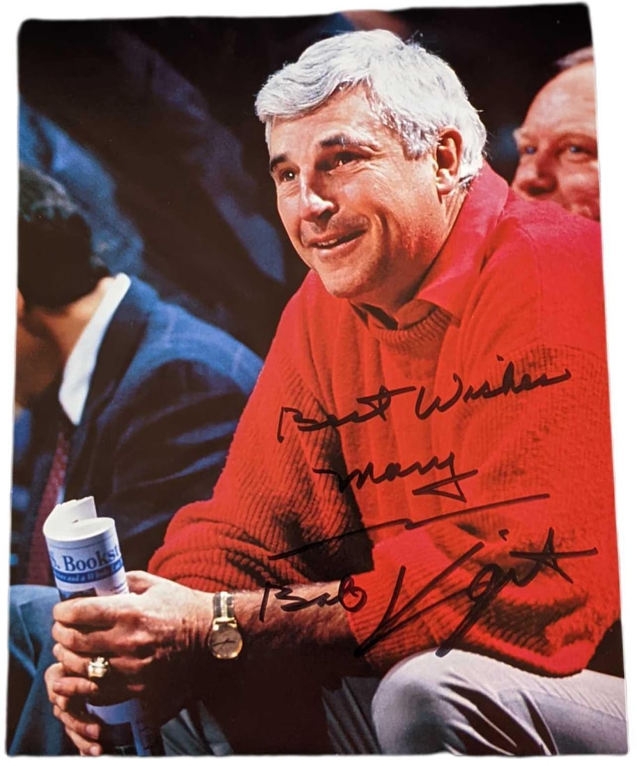 Autographed Signed Photograph Bobby Knight Basketball Coach: Autographed Bobby Knight Photo. The photo is approx 8" x 10" and it weighs under one pound at 0.11lb. Comes in a protective Ultra Pro sleeve that is approx 9 1/4" x 11 1/2". Please note, this does not