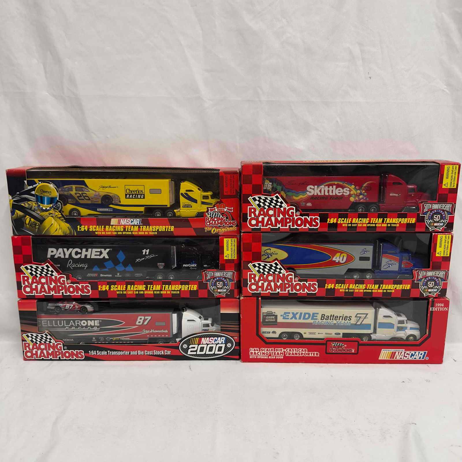 Racing Champions Race Team Transporter Truck Trailer Car Set Lot of Six 6 Die Cast Trucks Cheerios (1 of 6)