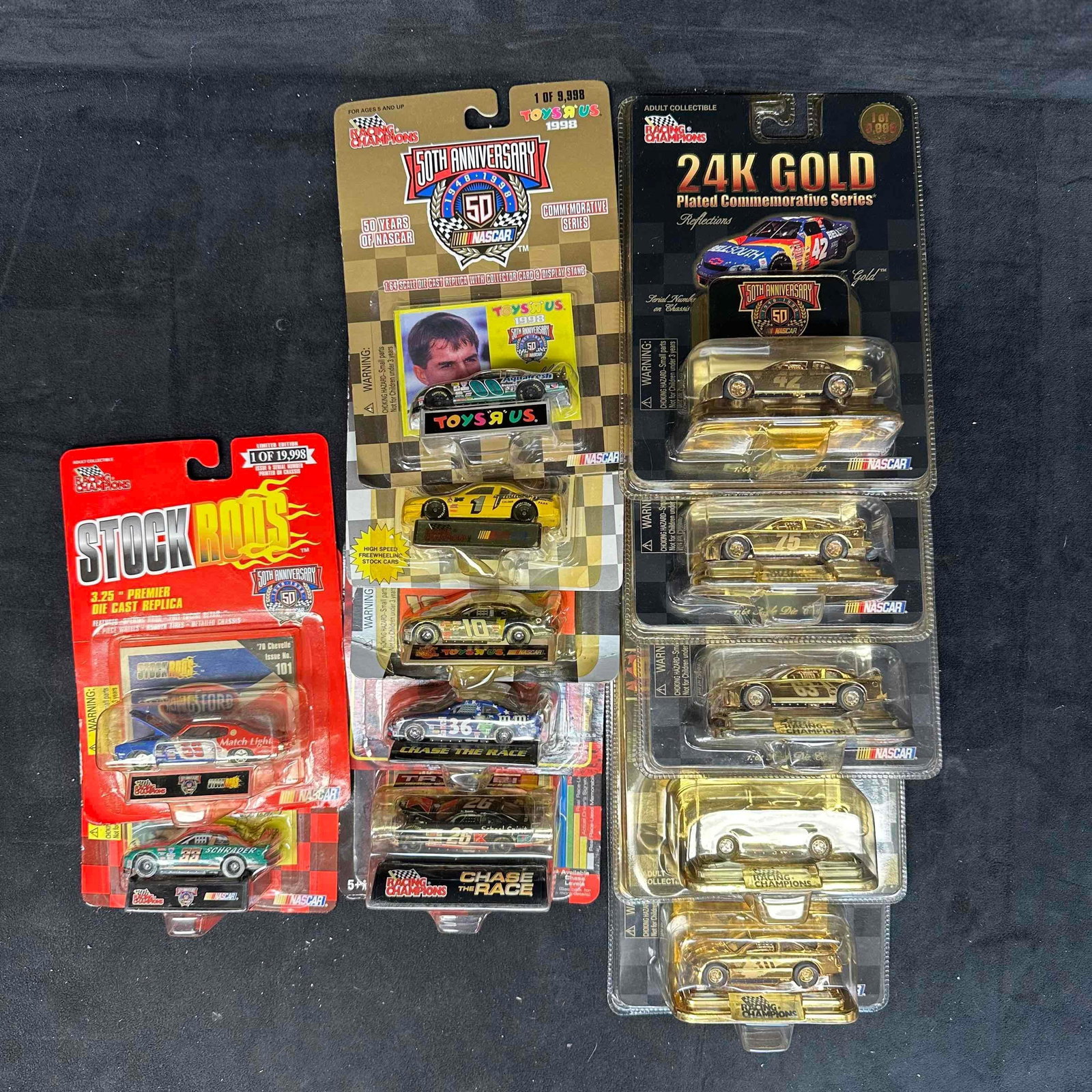 Racing Champions 1:64 Scale Die Cast Replica NASCAR Set of 11 Collectors 24K Gold Plated: These collectibles are in like new condition never being removed from packaging. These items are in like new, previously displayed condition with light wear, discoloring, and surface scratches on oute