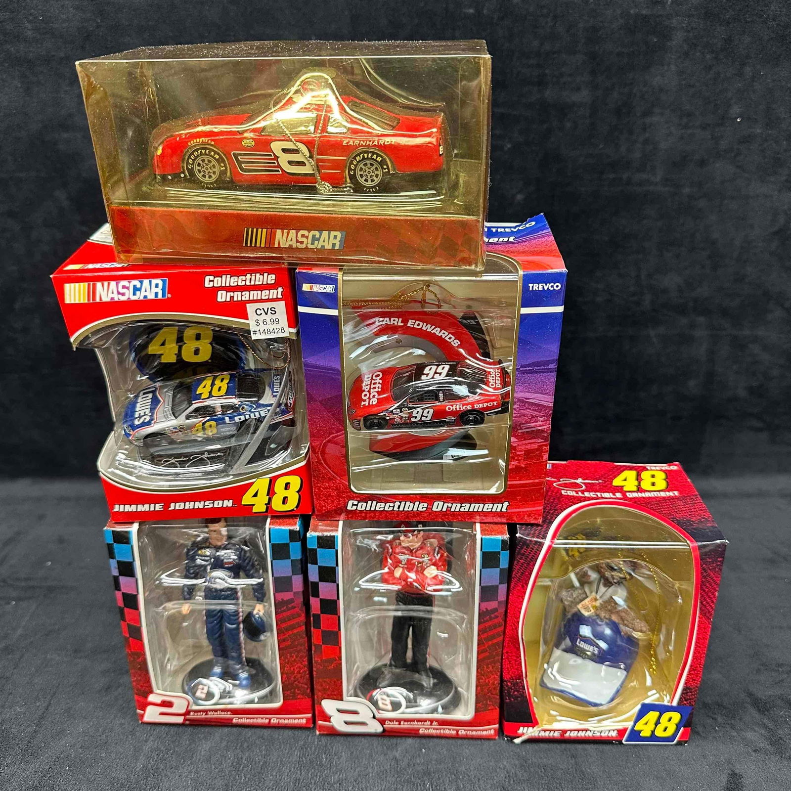 NASCAR Collectible Ornament Set Car Figure Holiday Ornaments Set Six (1 of 3)