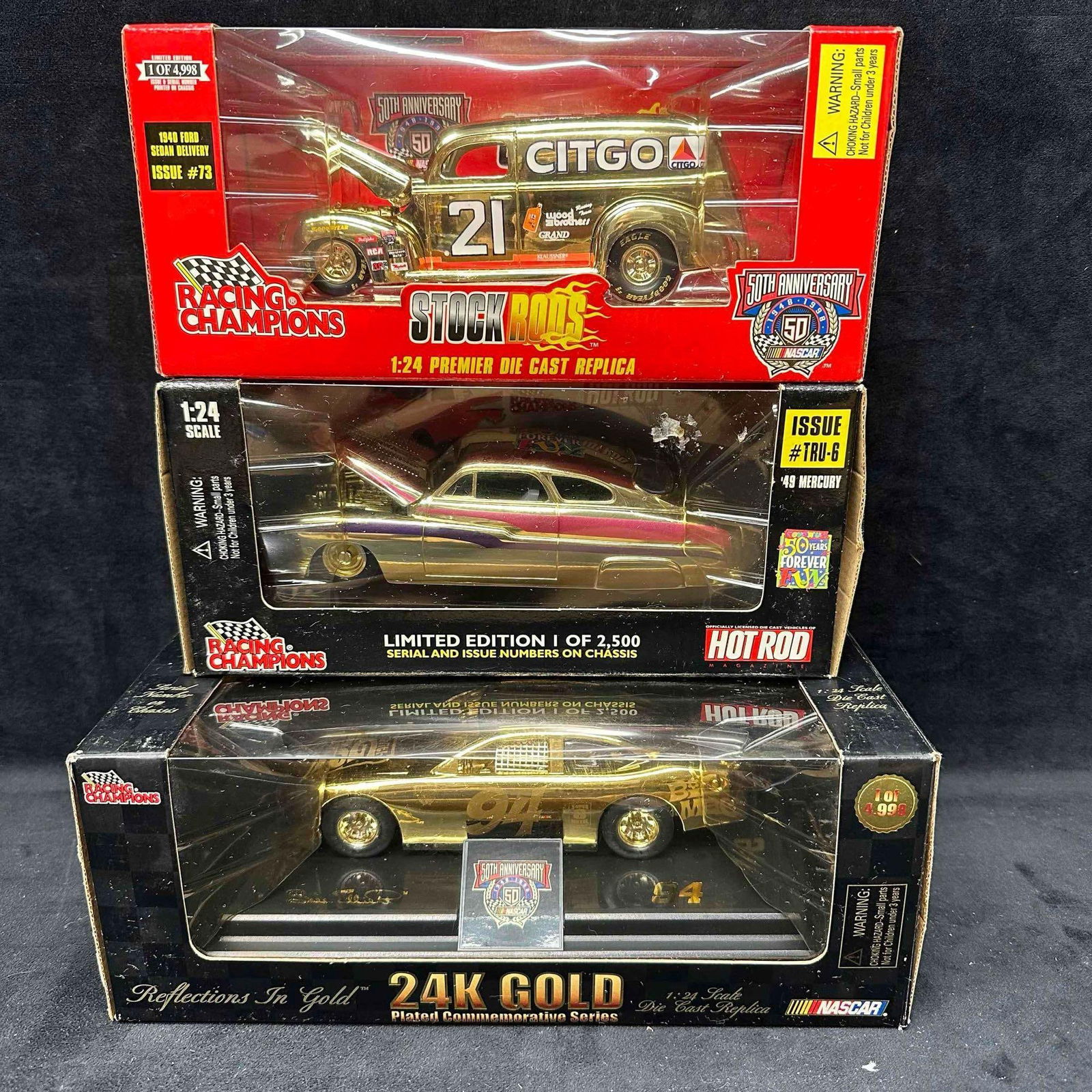 Racing Champions Die Cast Stock Car Set Lot of Three Cars 1:24 Scale 24K Gold Plated NASCAR Lot 3 (1 of 6)