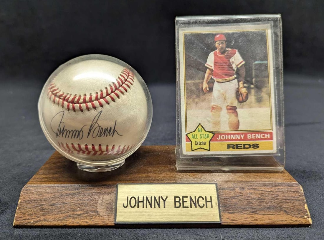 Autographed Johnny Bench Baseball With Stand & Card (1 of 6)