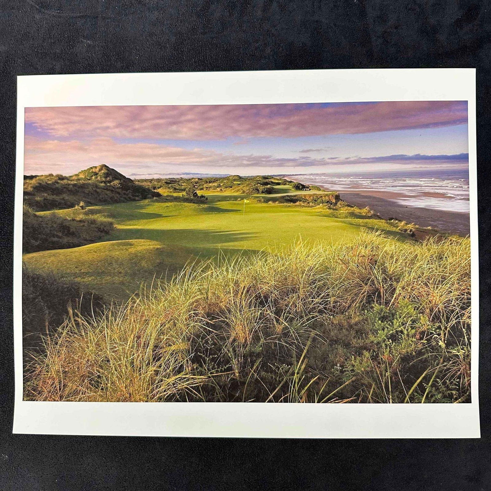 Bandon Dunes Golf Links Oceanfront Landscape Photograph B: Vibrant color photograph print featuring a dramatic oceanfront golf course with rolling green dunes and coastal horizon view. Crisp and high-contrast image with slightly enhanced saturation for depth
