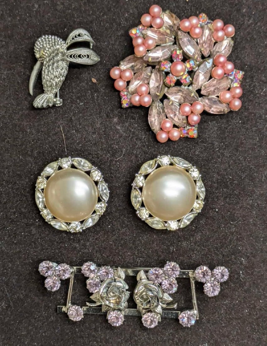 Vintage Hummingbird Faux Pearl Rhinestone Brooch Pins Lot Of 4 (1 of 6)