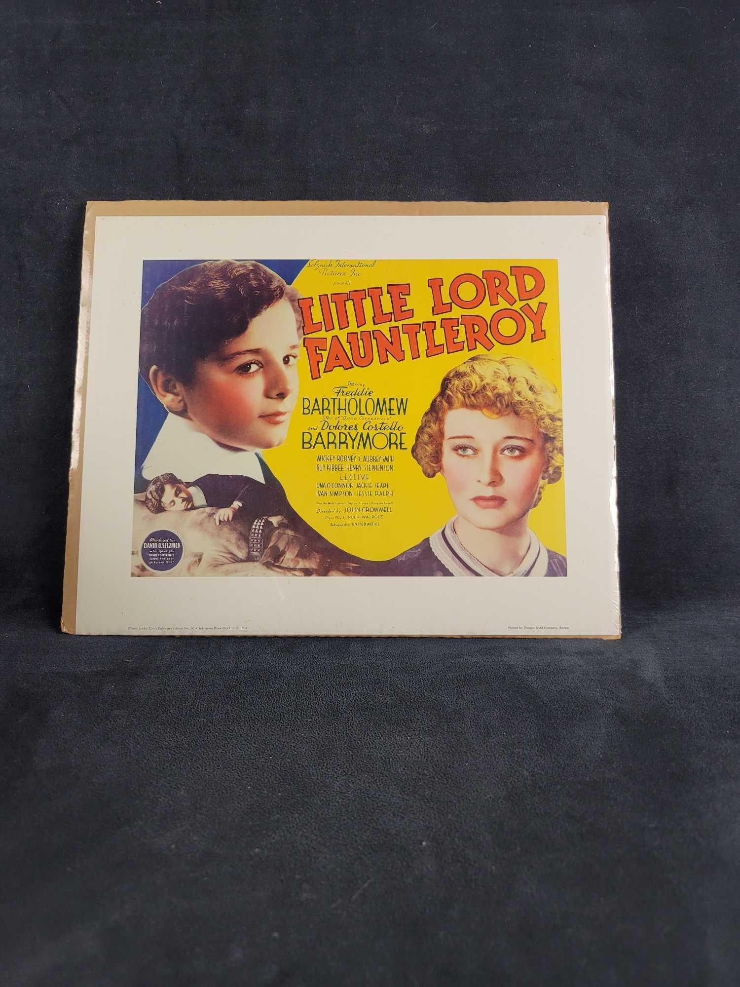 Lobby Card Little Lord Fauntieroy: 1984 Collectors Print Lobby card for "Little Lord Fauntieroy" directed by John Cromwell. Lobby card in is good condition still sealed in plastic, except lower right corner. Approx. measures 16