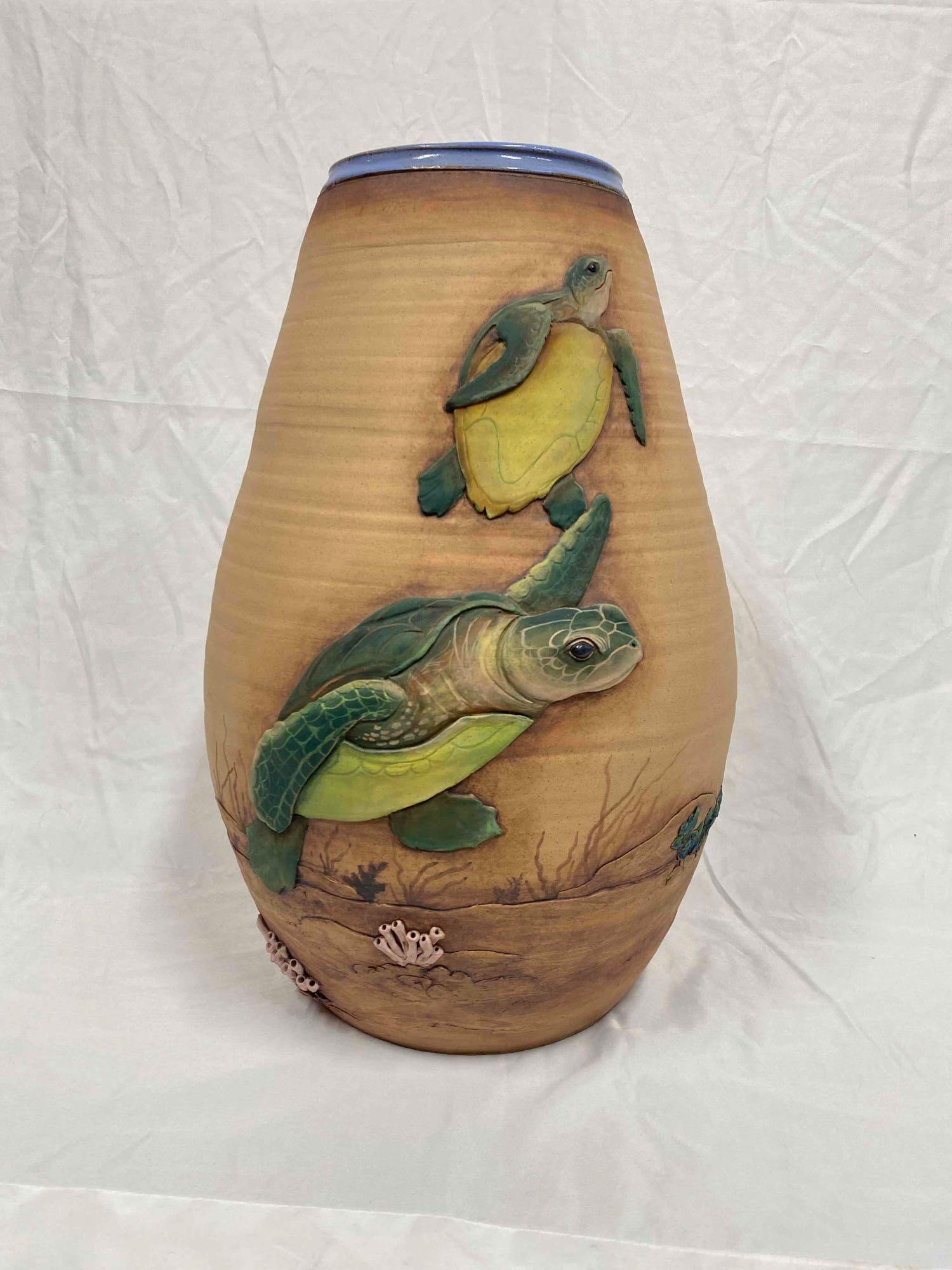 Large Old Patagonia 1992 Marty Frolick Ceramic Sea Turtle Vase: Large Old Patagonia 1992 Marty Frolick Sea Turtle Vase In Very Good ConditionNo Cracks or chips 19" x 11" 9.5 lbs Signed 92 MF Made In Pennsylvania 