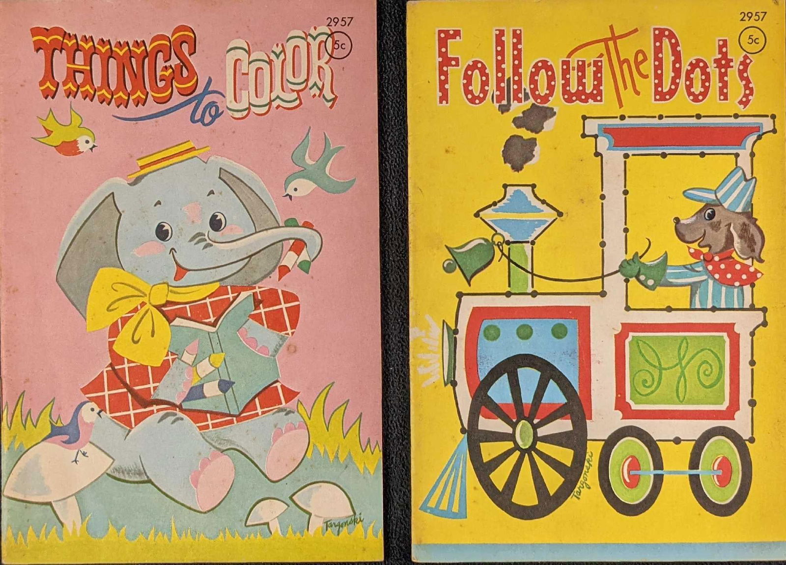 Vintage Mini Coloring Book And Follow The Dot Books: This lot includes: (1) Things To Color. (1) Follow The Dots. Both were published by the Western Publishing Company, Racine, Wisconsin in 1959. Books are approx 5 1/4" x 7 1/8" and are