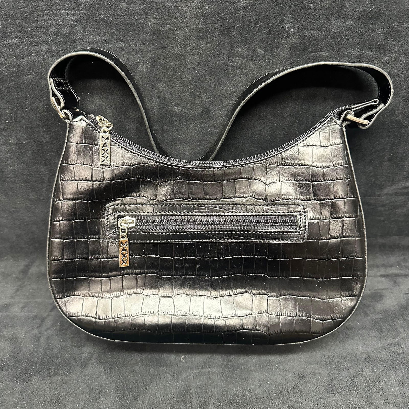 Black Faux Crocodile Embossed Satchel Handbag Maxx NY (1 of 5)