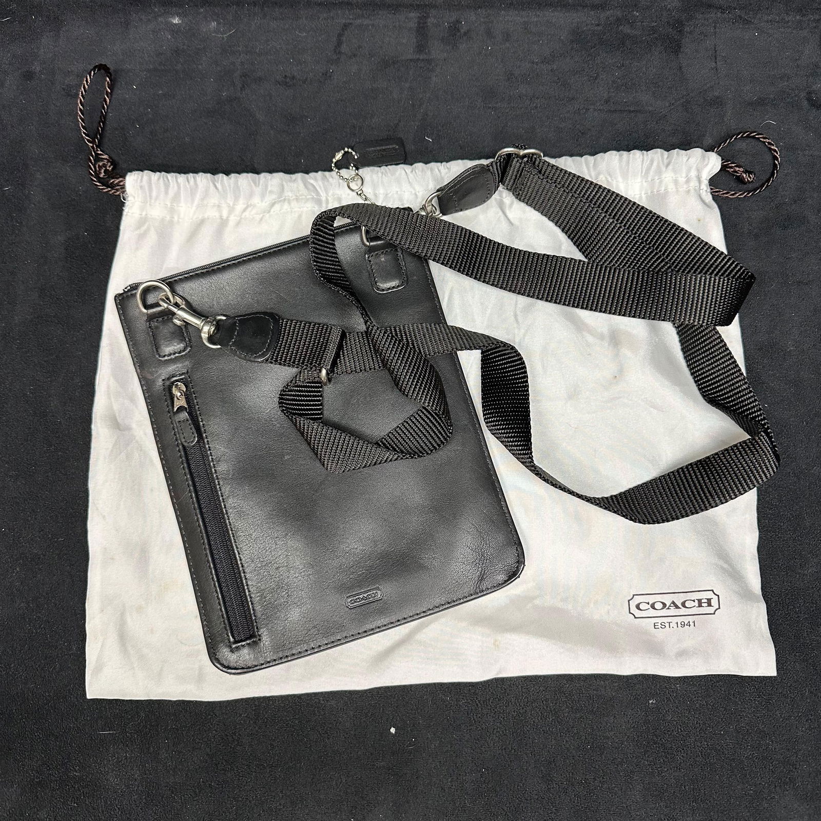 Coach Black Leather Crossbody Messenger Bag with Adjustable Strap and Dust Bag (1 of 5)