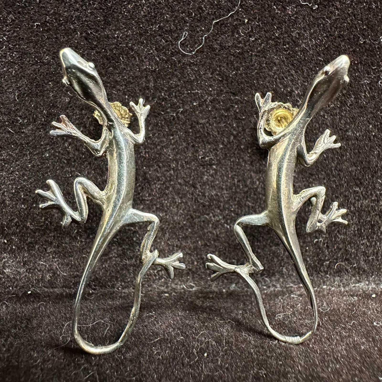 Sterling Silver Lizard Earrings with 14K Gold Post and Clasp N12 (1 of 7)