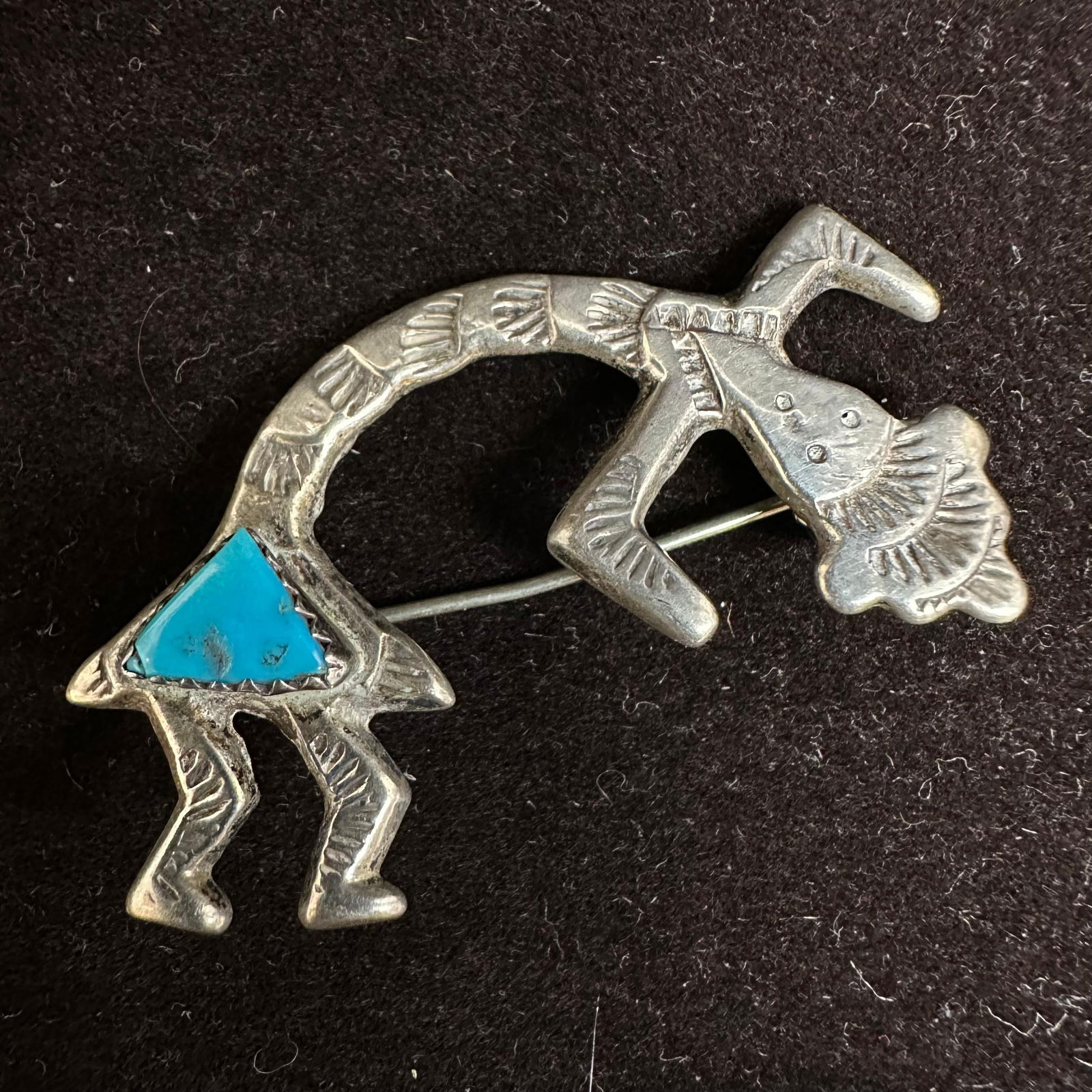 Native Navajo Southwestern Style Rainbow Man or Yei Design Sterling Silver Turquoise Stone (1 of 5)