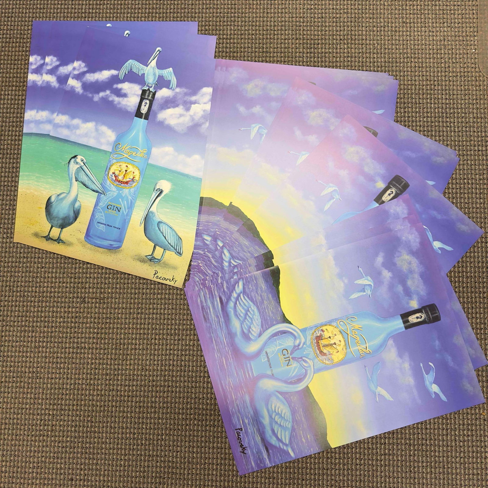 Magellan Ad Poster Gin Advertisement Print By John Pacovsky Set of Sixteen 16 Posters Seagulls Swans: Magellan Ad Poster Gin Advertisement Print By John Pacovsky Set of Sixteen 16 Posters. A few designs Swans and Seagulls from Magellan gin ads from John Pacovsky, multiples of both designs. A few creas