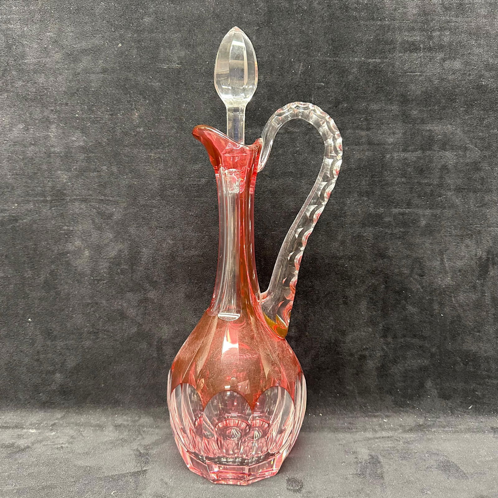 St. Louis Cristal France Cut Crystal Cranberry Glass Decanter with Stopper (1 of 10)