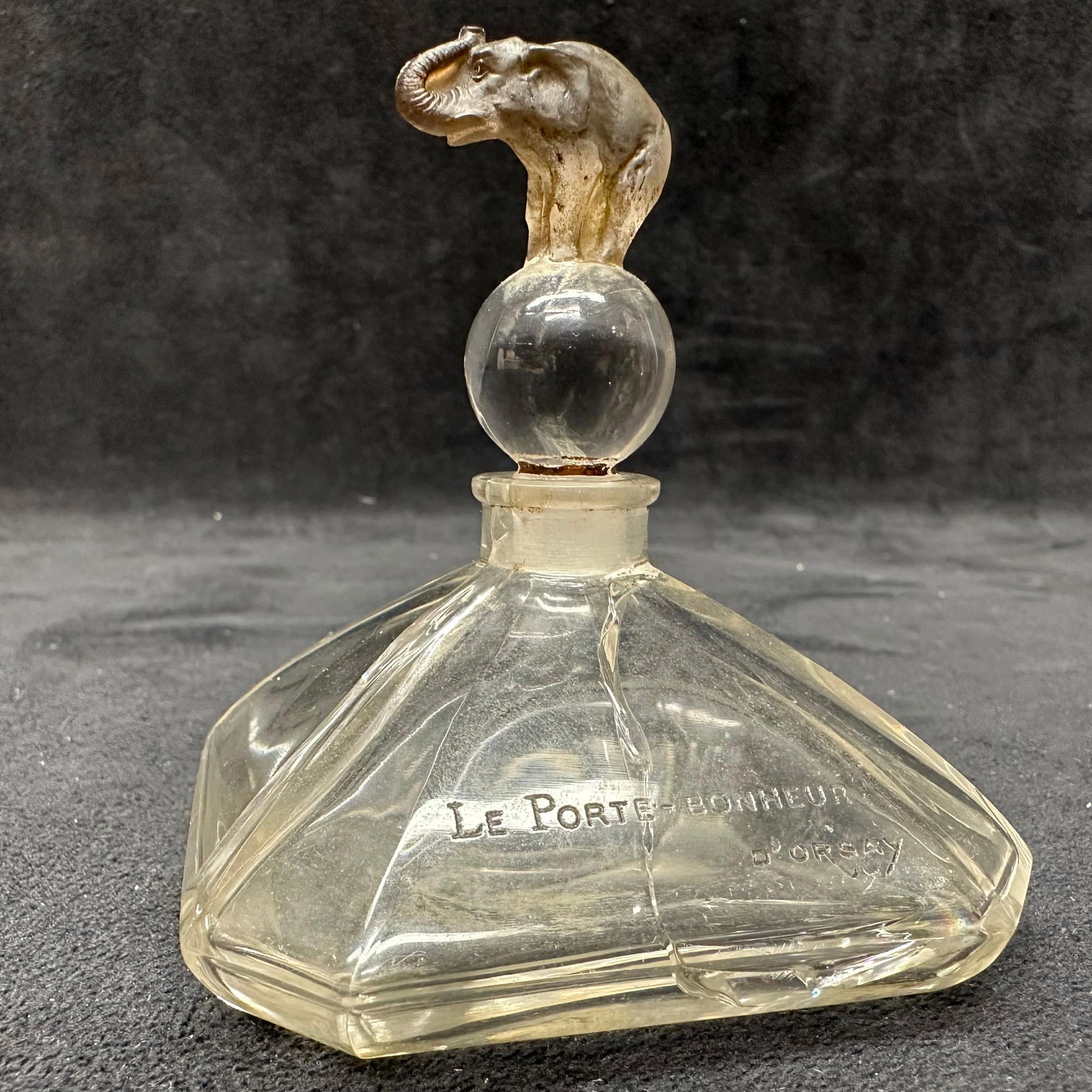 Vintage D’Orsay Le Porte Bonheur Glass Perfume Bottle with Elephant Stopper (1 of 7)