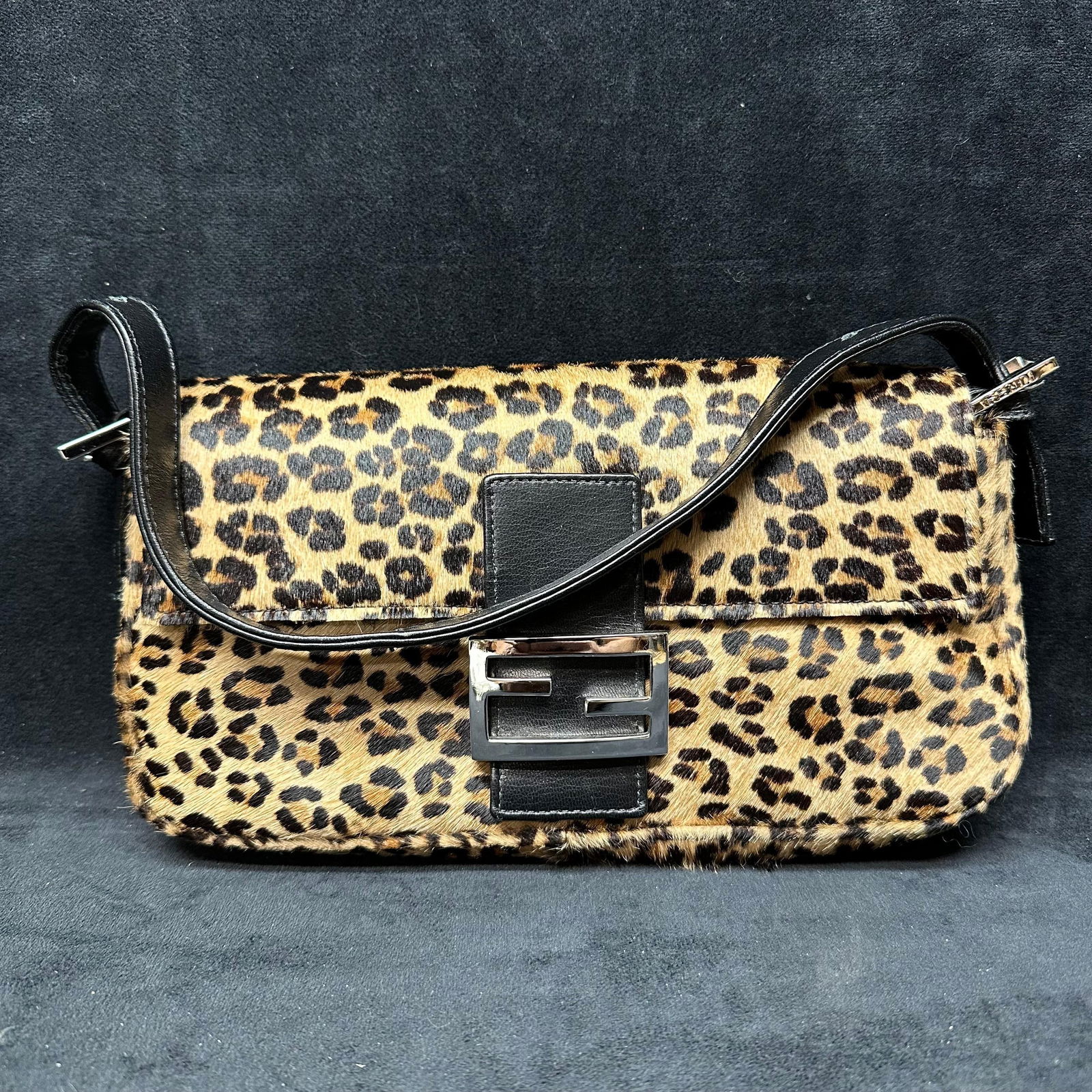 Designer Inspired Leopard Print Calf Hair Baguette Shoulder Bag (1 of 9)