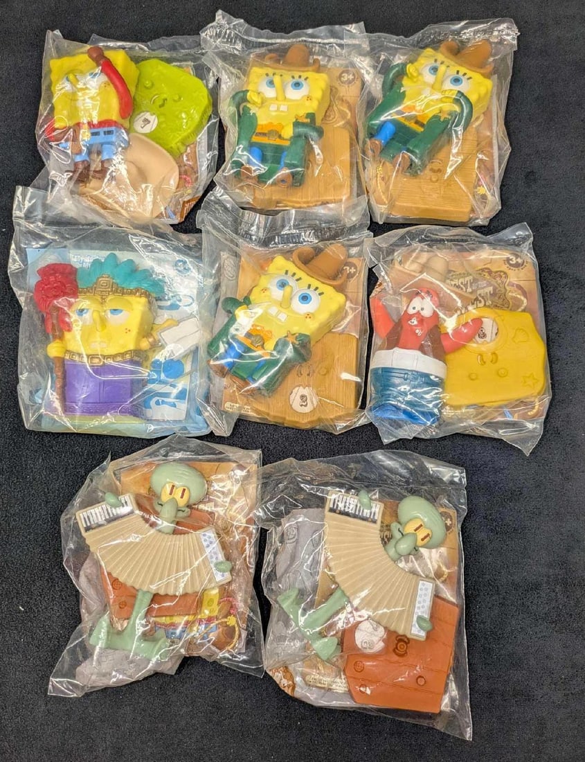 8 Burger King Spongebob Squarepants Toys: 8 Burger King Spongebob Squarepants Toys. This lot comes with: (3) Spongebob Pest Of The West. Cowboy Spongebob. (1) Spongebob Pest Of The West. Cowboy Spongebob. Different Variation.