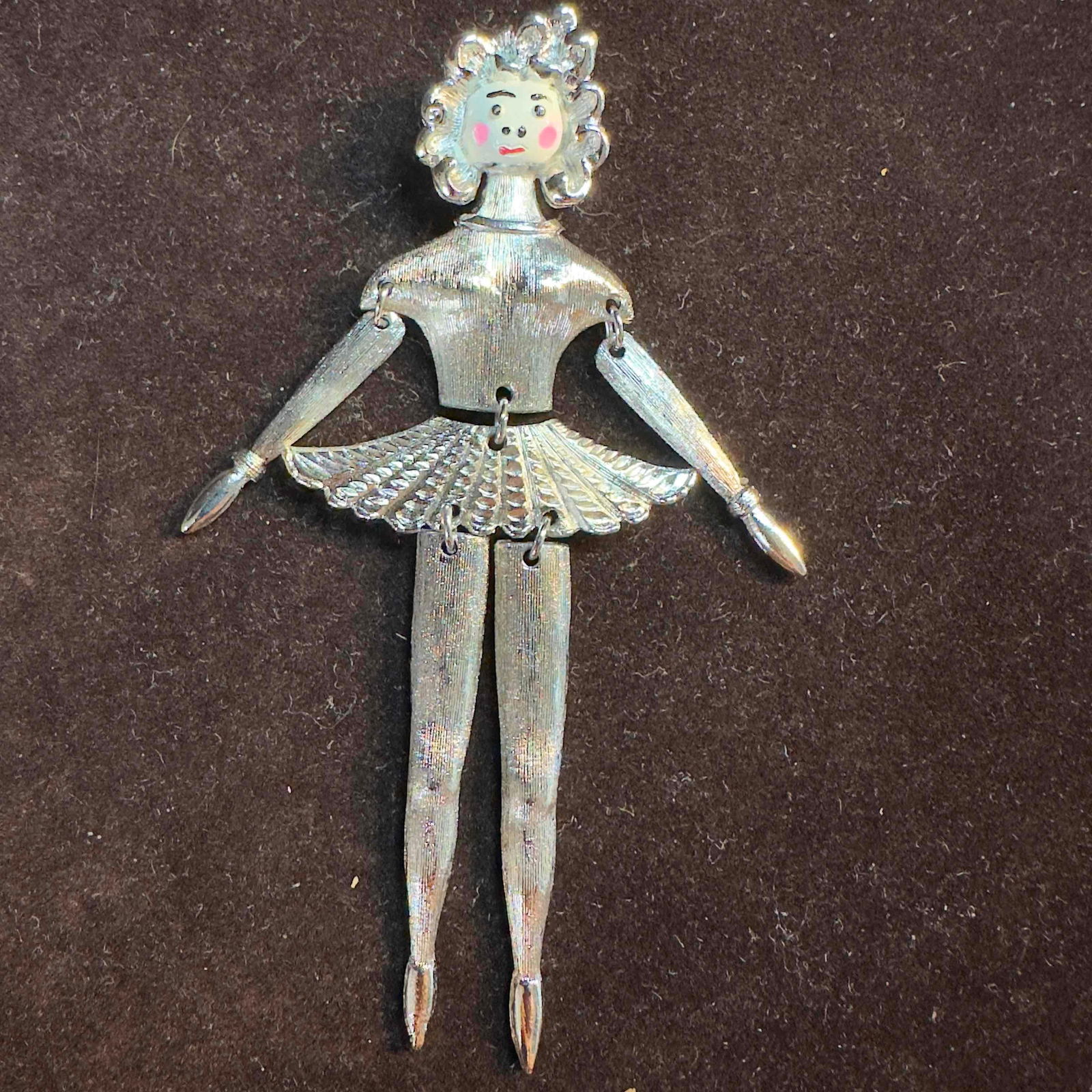 Articulated Ballerina Silver Tone Pendant: Articulated Ballerina Silver Tone Pendant. This item is in good pre-owned, previously displayed condition with light wear, and surface scratches. Please reference all photos for full details. 