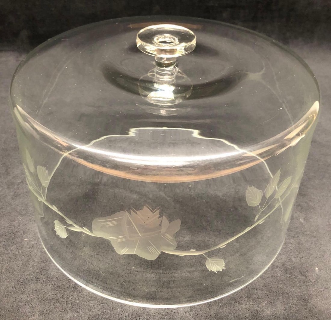 Vintage MCM Etched and Frosted Glass Cake Dome (1 of 6)