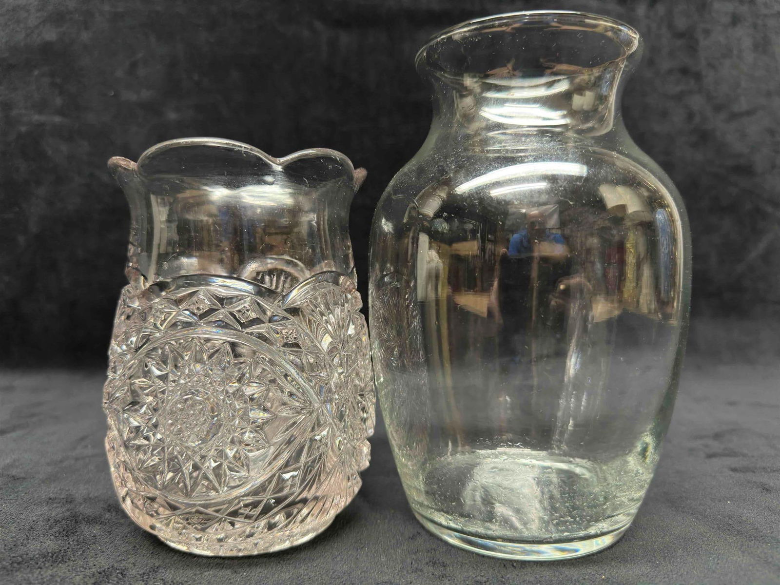 Crystal Glass Vase Set of Vases Lot of Two 2 - 3